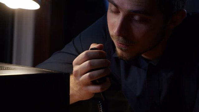 Radio Talking into Microphone Close Up Ham Radio Cinematic