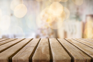 Wooden table with Christmas or new year background