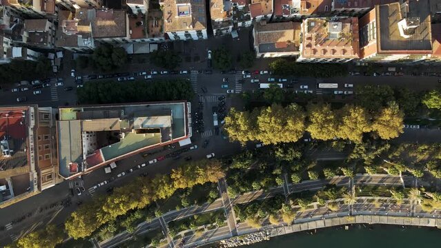 Aerial view of Salerno downtown along the coast, Campania, Italy.