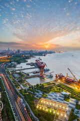 Overlooking the Yangtze River Port Wharf and Yangtze River Scenery in Jiangyin, Jiangsu Province, China
