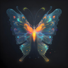 Neon bright portrait of a cute butterfly in a hand drawn style