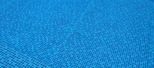 Mosaic tile pattern in the pool. Blue swimming pool banner background.