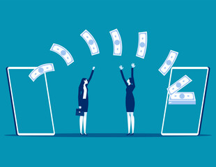 Sending and receiving money with mobile phones. Business financial technology vector illustration