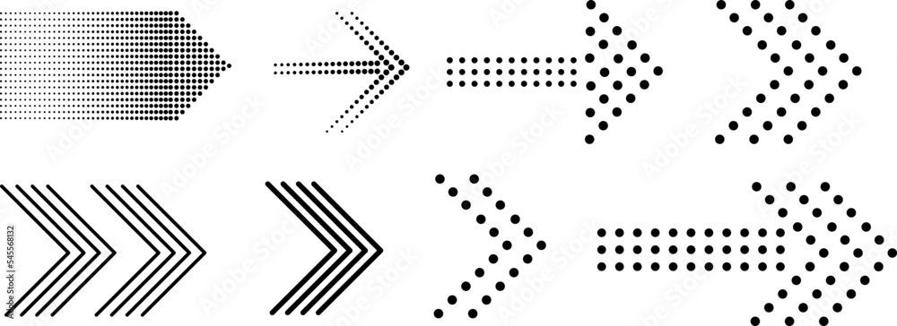 Poster dotted arrow icon set..vector halftone arrows on white background..eps