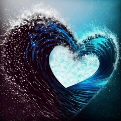 Black and Blue Waves Colliding in the Shape of a Heart | Created Using Midjourney and Photoshop