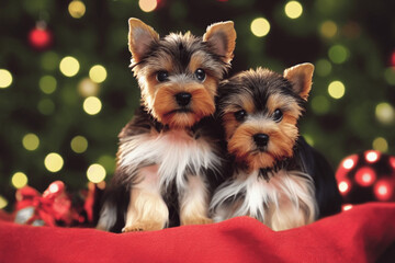 Yorkshire Terrier Puppies Christmas- AI Generated