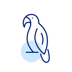 Domesticated pet bird on a perch. Pixel perfect, editable stroke line icon