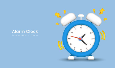 3d Alarm clock blue wake-up time vector