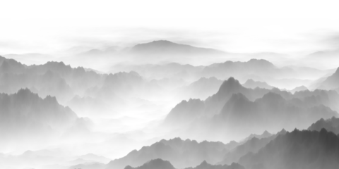 mountains in the fog