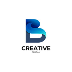 B logo, Letter B logo and wave design template, blue