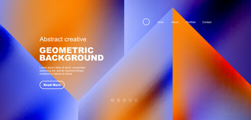 Fluid gradient geometric triangles, abstract landing page background. Minimal shapes composition for wallpaper, banner, background, leaflet, catalog, cover, flyer