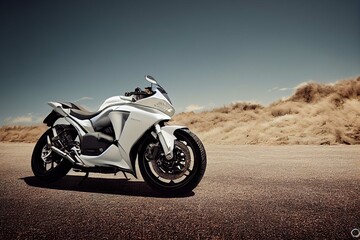 Fototapeta na wymiar futuristic motorcycle in the desert