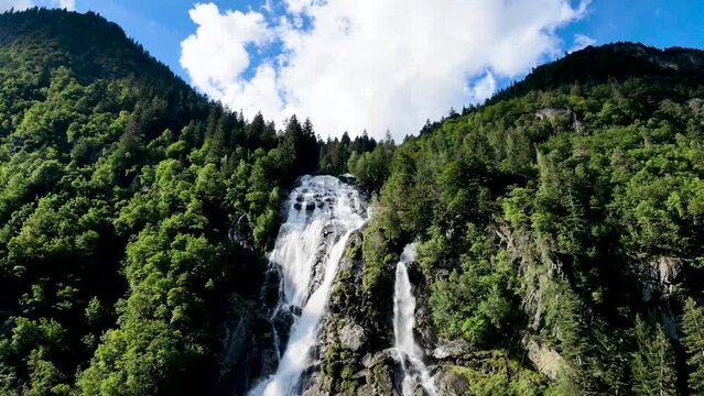 Aerial Drone - Relaxing Landscape on the Alpine Waterfalls of Nardis