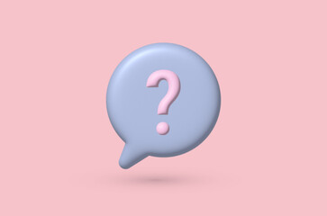 3D rendering speech bubble with question mark. FAQ, concept