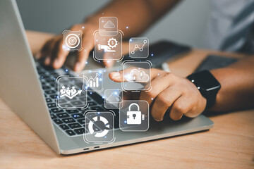 engineer or businessman Use your smartphone to exchange industrial systems, technology, industry...