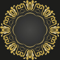 Oriental vector ornament with arabesques and floral elements. Traditional round black and golden classic ornament. Vintage pattern with arabesques