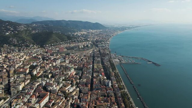 Aerial view of Salerno skyline, Salerno, Campania, Italy.
