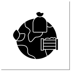 Composting glyph icon.Decomposing organic solid wastes. Crop production waste. Eco awareness concept. Filled flat sign. Isolated silhouette vector illustration