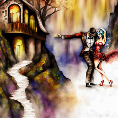 Watercolor of a couple dancing in nature AI-Generated