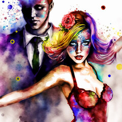 Watercolor of a couple dancing AI-Generated