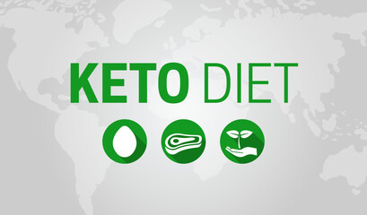 Keto Diet Background Illustration Banner with Egg, Meat and Plant Icons