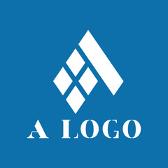 Vector logo for a construction and window company. Illustration with letter A. Window symbol. White minimalistic logo on a blue background.