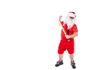 Jolly Santa Claus with a baseball bat