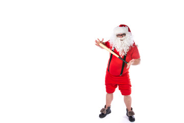 Jolly Santa Claus with a baseball bat