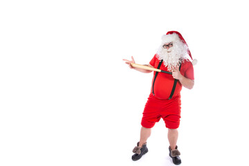 Jolly Santa Claus with a baseball bat