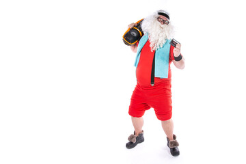 Retro style. Funny Santa Claus dancing to pop music.