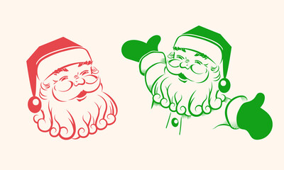 Isolated face silhouette of cheerful Santa Claus, set