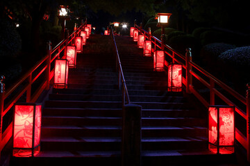 足利市　足利織姫神社の参道と行灯（日本夜景遺産）