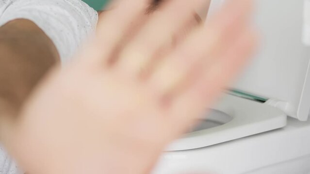 Vomit Nausea In Toilet. Sick Man