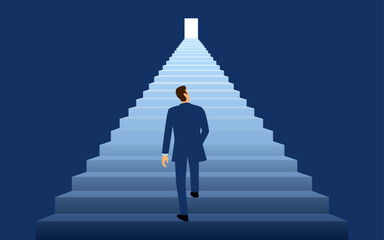 Businessman walking on a rope balancing himself so as not to fall