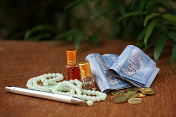 Islamic financial. taken from above with copy space 