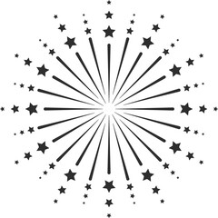 Abstract burst contour pattern fireworks. Black star shaped firecracker pattern. Carnival celebration fireworks explosion, birthday party festive decoration
