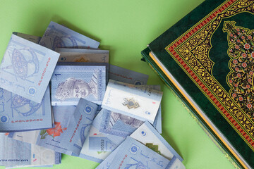 Islamic financial. taken from above with copy space 