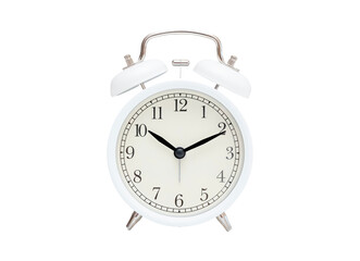 alarm clock on white table, front view