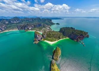 Aerial view of Railay and Phra nang Cave Beach in Krabi, Thailand