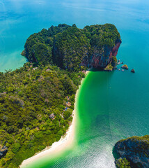 Aerial view of Railay and Phra nang Cave Beach in Krabi, Thailand