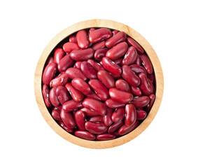 Red beans in wood bowl isolated on alpha layer