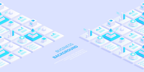 Business virtual concept. Digital technology world. Internet connection, abstract sense of science and technology graphic design background. Isometric vector illustration