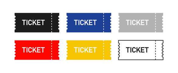 Modern ticket vector design template. Entry access paper symbol. Six colors concept.