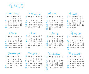 2025年手描きシンプルカレンダー