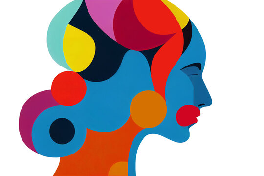 Illustration of abstract female human head. Abstract woman profiles. Mental health logo.