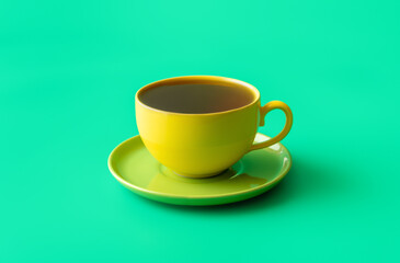 Obraz premium Mint tea in a yellow cup isolated on a green background