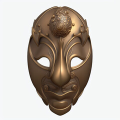 Venetian Bronze mask. Digital illustration. 3D rendering. Isolated on white.