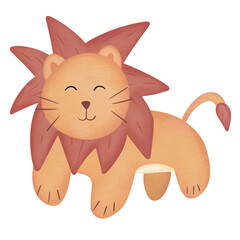 cute lion watercolor illustration 