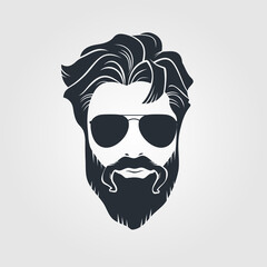 Bearded men in sunglasses, hipster face icon isolated. Vector illustration