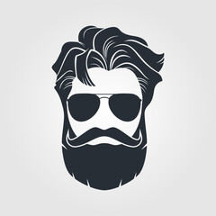 Bearded men in sunglasses, hipster face icon isolated. Vector illustration